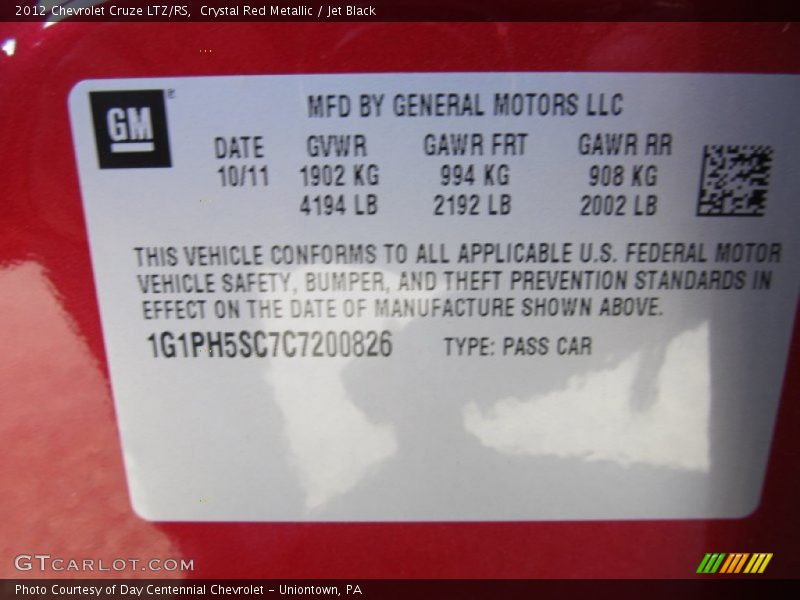 Crystal Red Metallic / Jet Black 2012 Chevrolet Cruze LTZ/RS