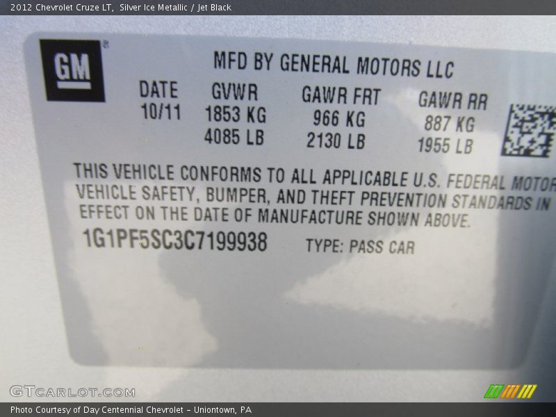 Silver Ice Metallic / Jet Black 2012 Chevrolet Cruze LT