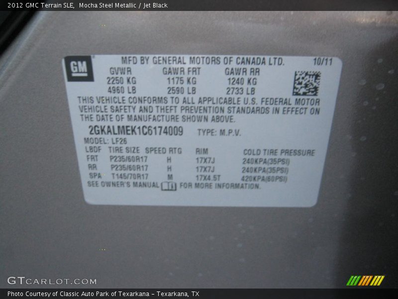 Mocha Steel Metallic / Jet Black 2012 GMC Terrain SLE