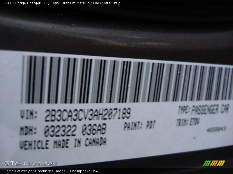 Dark Titanium Metallic / Dark Slate Gray 2010 Dodge Charger SXT