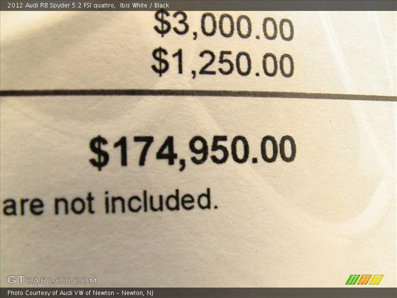  2012 R8 Spyder 5.2 FSI quattro Window Sticker