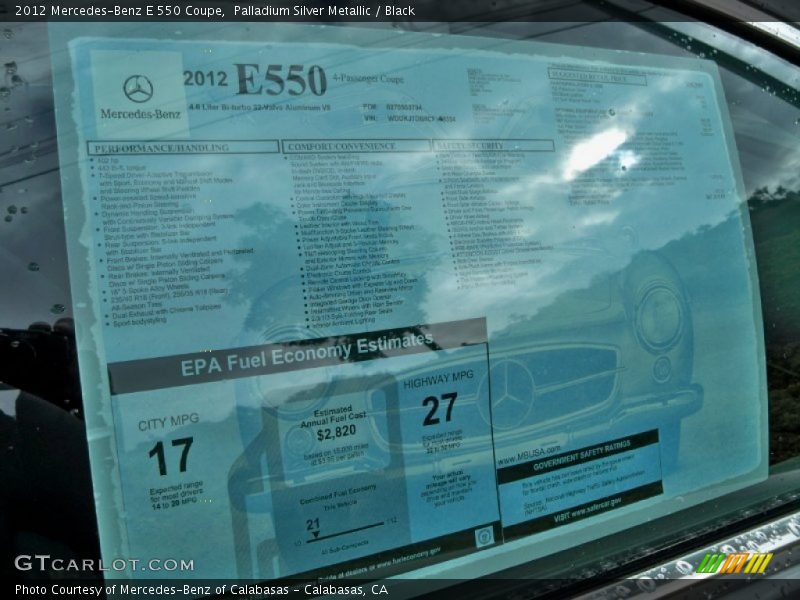  2012 E 550 Coupe Window Sticker