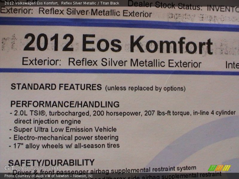 Reflex Silver Metallic / Titan Black 2012 Volkswagen Eos Komfort