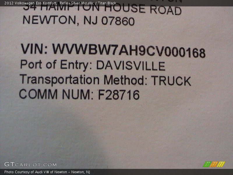 Reflex Silver Metallic / Titan Black 2012 Volkswagen Eos Komfort