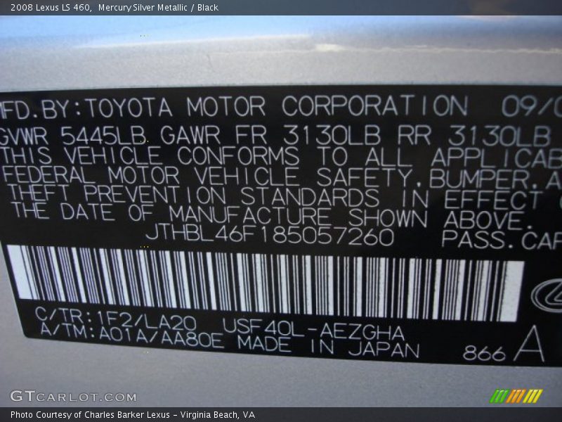 Mercury Silver Metallic / Black 2008 Lexus LS 460