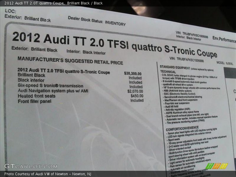  2012 TT 2.0T quattro Coupe Window Sticker