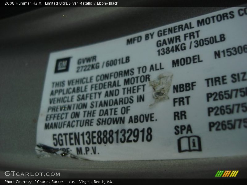 Limited Ultra Silver Metallic / Ebony Black 2008 Hummer H3 X