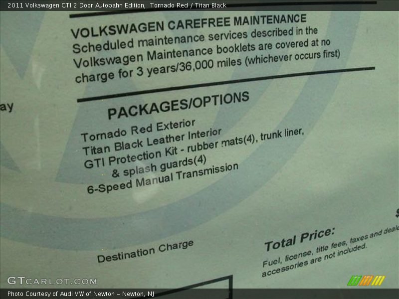  2011 GTI 2 Door Autobahn Edition Window Sticker