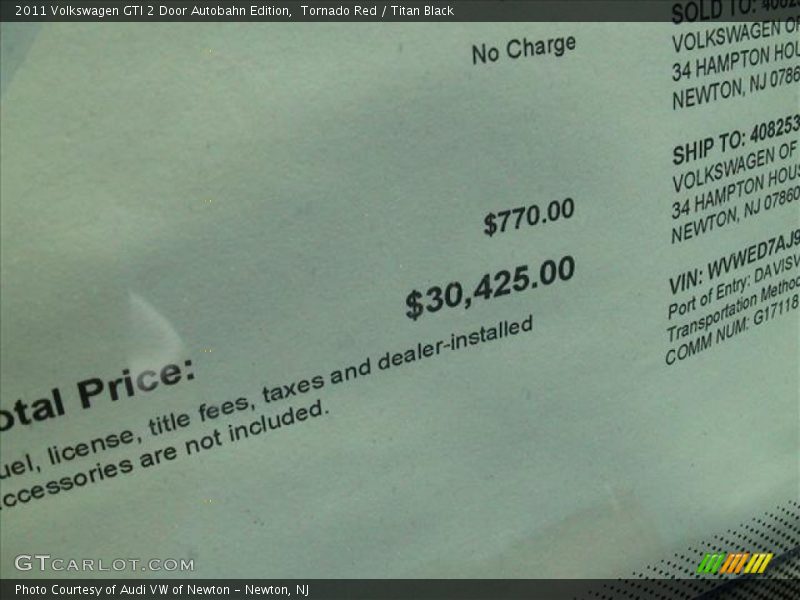  2011 GTI 2 Door Autobahn Edition Window Sticker