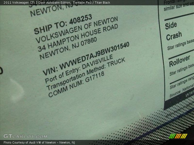 Tornado Red / Titan Black 2011 Volkswagen GTI 2 Door Autobahn Edition