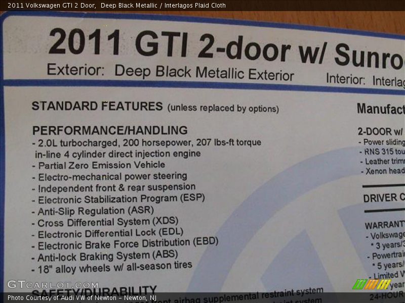  2011 GTI 2 Door Window Sticker