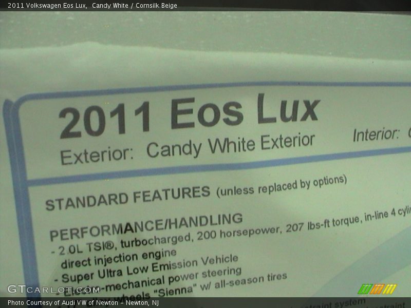 Candy White / Cornsilk Beige 2011 Volkswagen Eos Lux