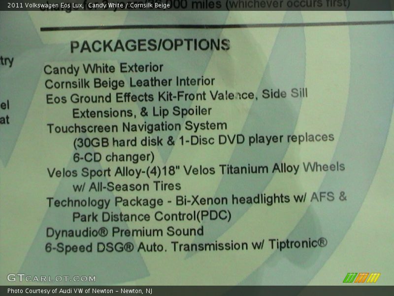 Candy White / Cornsilk Beige 2011 Volkswagen Eos Lux