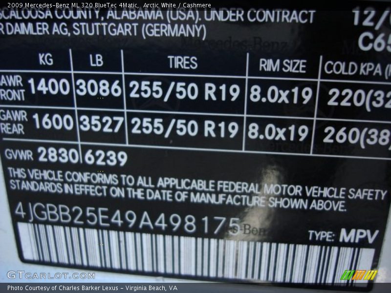 Arctic White / Cashmere 2009 Mercedes-Benz ML 320 BlueTec 4Matic