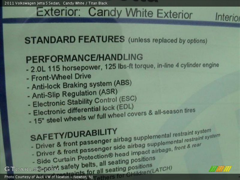 Candy White / Titan Black 2011 Volkswagen Jetta S Sedan