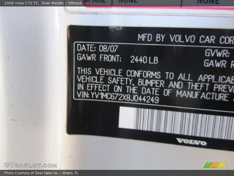 Silver Metallic / Offblack 2008 Volvo C70 T5