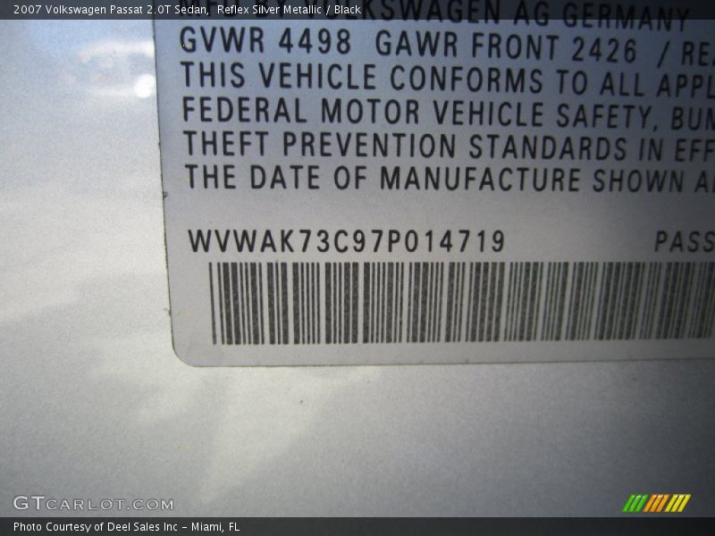 Reflex Silver Metallic / Black 2007 Volkswagen Passat 2.0T Sedan