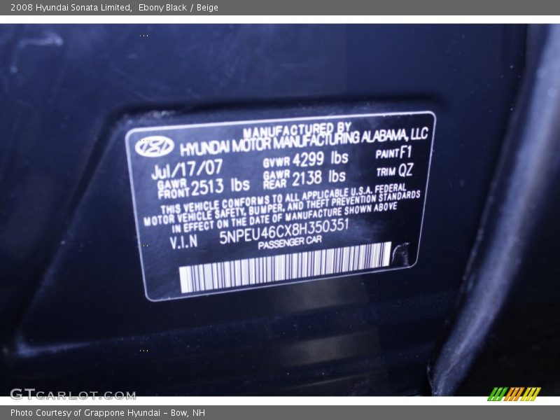 Ebony Black / Beige 2008 Hyundai Sonata Limited