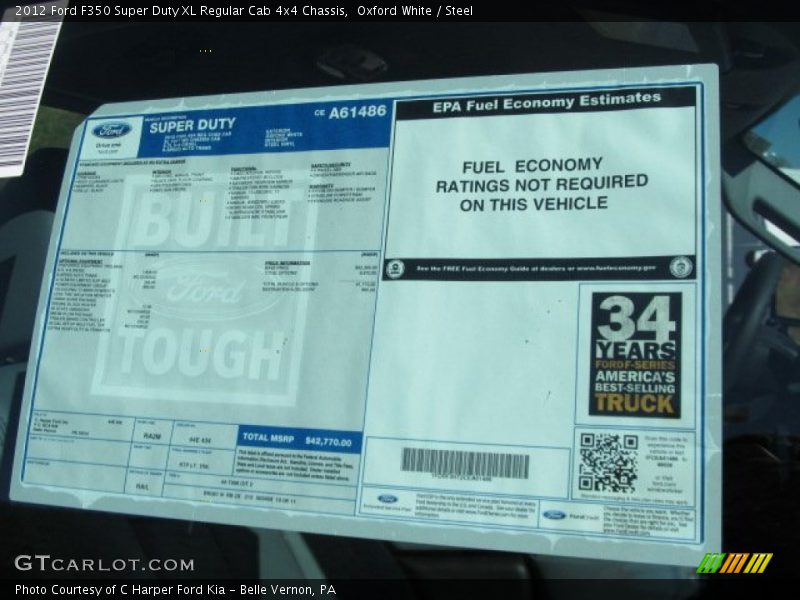  2012 F350 Super Duty XL Regular Cab 4x4 Chassis Window Sticker