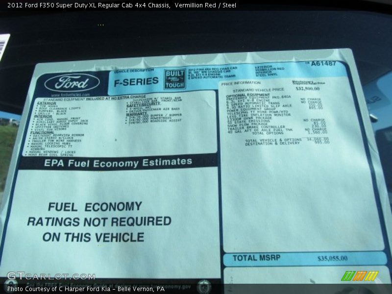  2012 F350 Super Duty XL Regular Cab 4x4 Chassis Window Sticker