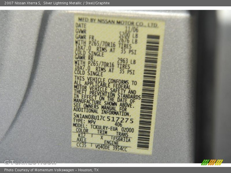 Silver Lightning Metallic / Steel/Graphite 2007 Nissan Xterra S