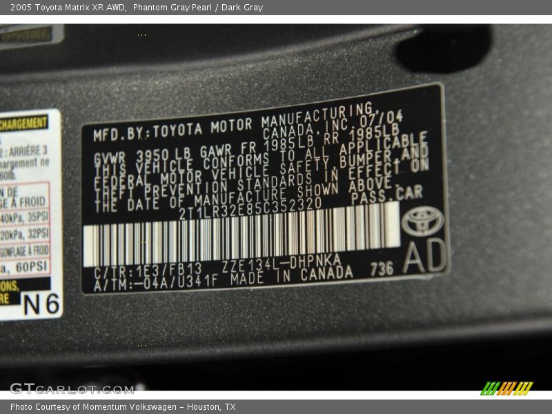 Phantom Gray Pearl / Dark Gray 2005 Toyota Matrix XR AWD