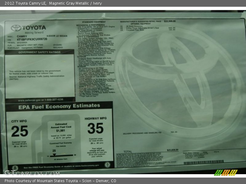 Magnetic Gray Metallic / Ivory 2012 Toyota Camry LE