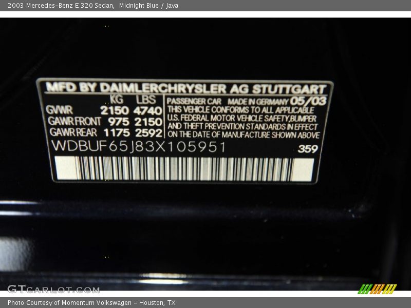 Midnight Blue / Java 2003 Mercedes-Benz E 320 Sedan