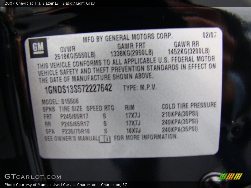 Black / Light Gray 2007 Chevrolet TrailBlazer LS