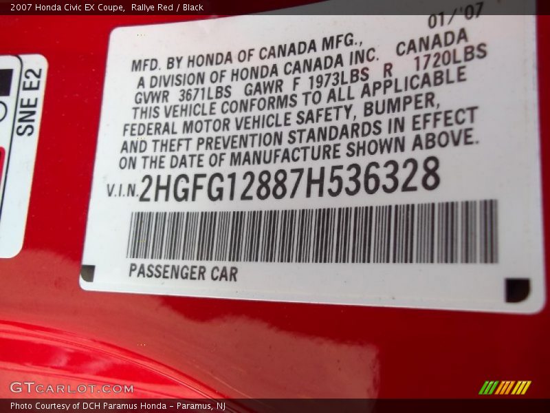 Rallye Red / Black 2007 Honda Civic EX Coupe