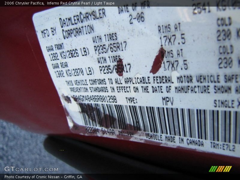 Inferno Red Crystal Pearl / Light Taupe 2006 Chrysler Pacifica
