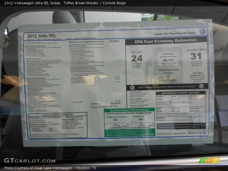  2012 Jetta SEL Sedan Window Sticker