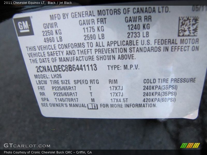 Black / Jet Black 2011 Chevrolet Equinox LT