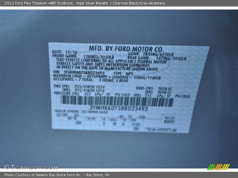 2011 Flex Titanium AWD EcoBoost Ingot Silver Metallic Color Code UX