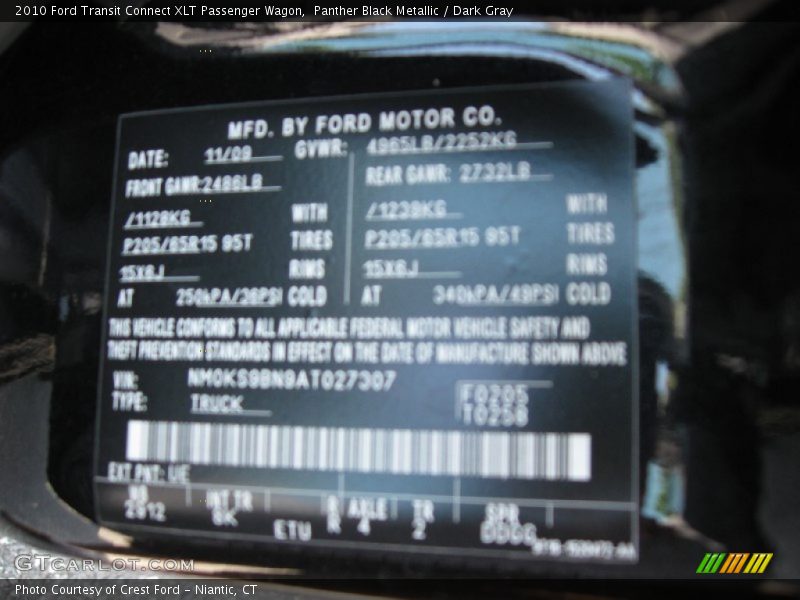 Panther Black Metallic / Dark Gray 2010 Ford Transit Connect XLT Passenger Wagon