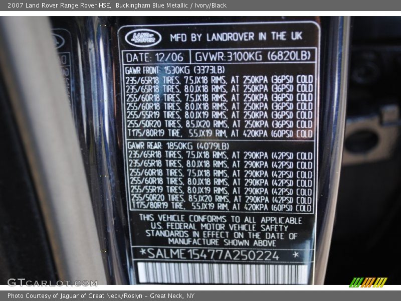 Buckingham Blue Metallic / Ivory/Black 2007 Land Rover Range Rover HSE