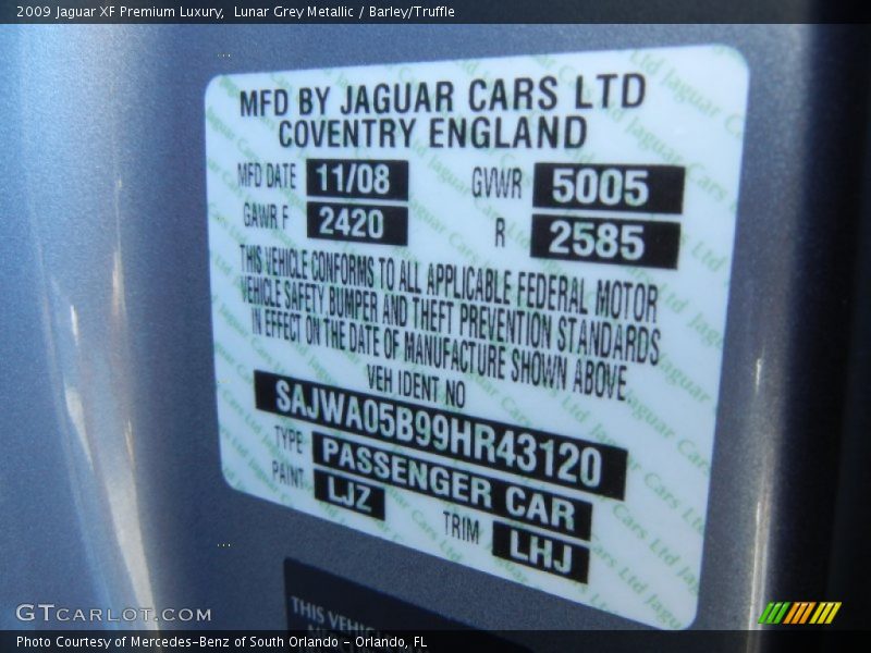 Lunar Grey Metallic / Barley/Truffle 2009 Jaguar XF Premium Luxury