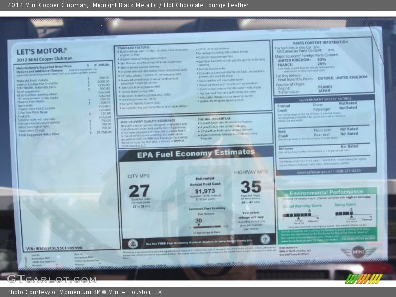 Midnight Black Metallic / Hot Chocolate Lounge Leather 2012 Mini Cooper Clubman