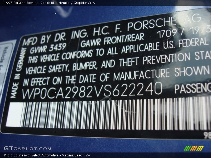 Info Tag of 1997 Boxster 