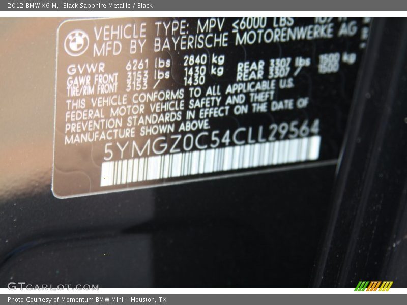 Black Sapphire Metallic / Black 2012 BMW X6 M