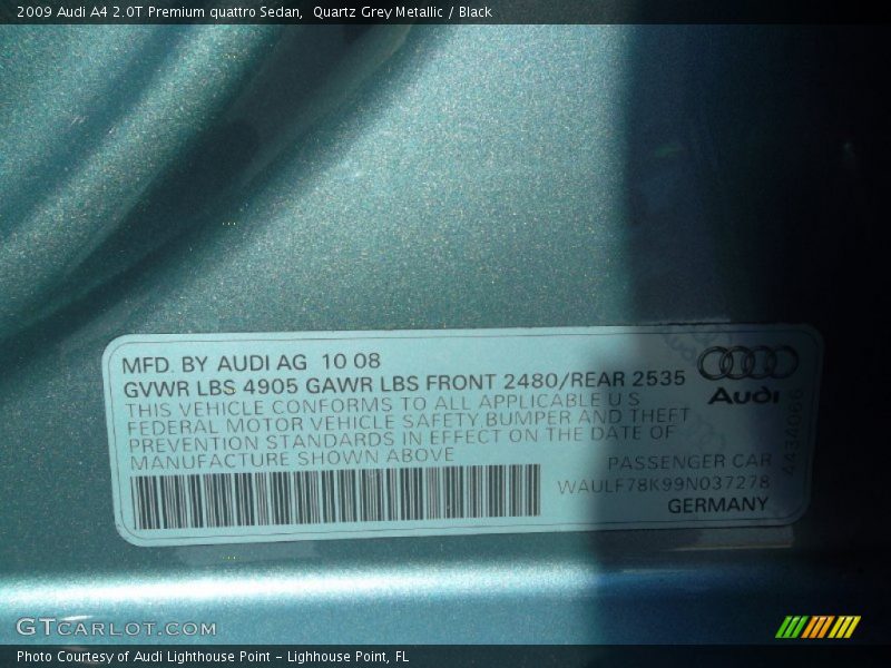 Quartz Grey Metallic / Black 2009 Audi A4 2.0T Premium quattro Sedan