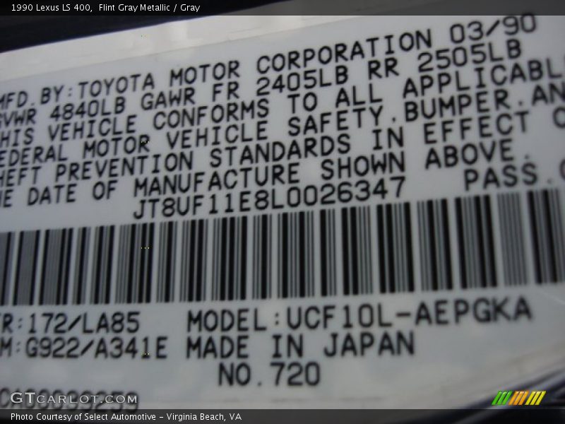 Flint Gray Metallic / Gray 1990 Lexus LS 400