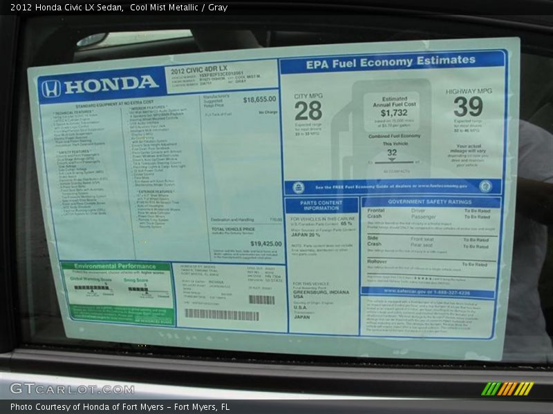  2012 Civic LX Sedan Window Sticker