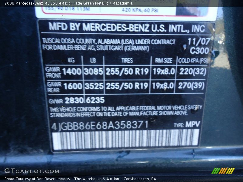 Jade Green Metallic / Macadamia 2008 Mercedes-Benz ML 350 4Matic