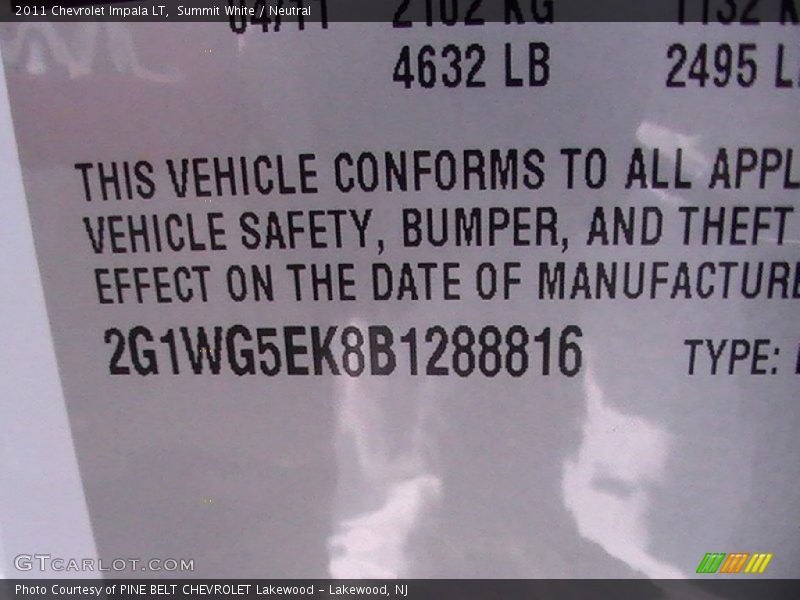 Summit White / Neutral 2011 Chevrolet Impala LT