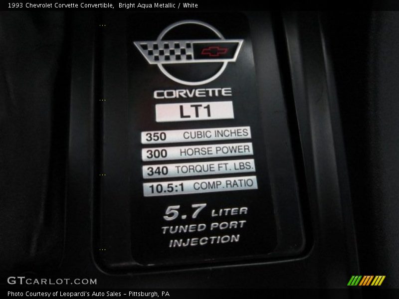 Info Tag of 1993 Corvette Convertible