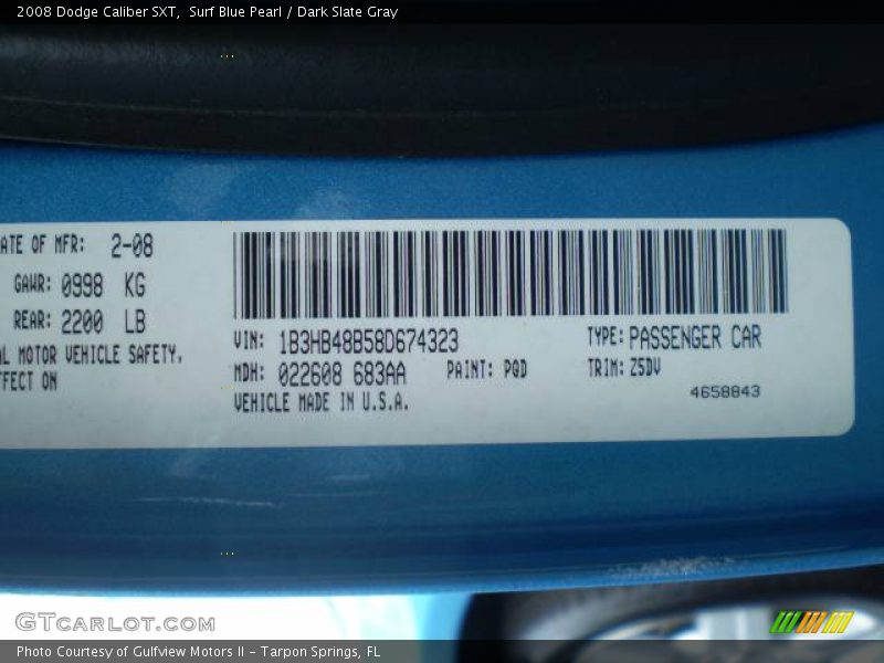 Surf Blue Pearl / Dark Slate Gray 2008 Dodge Caliber SXT