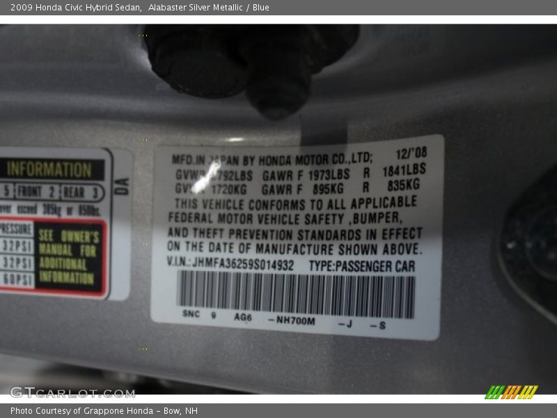 Alabaster Silver Metallic / Blue 2009 Honda Civic Hybrid Sedan