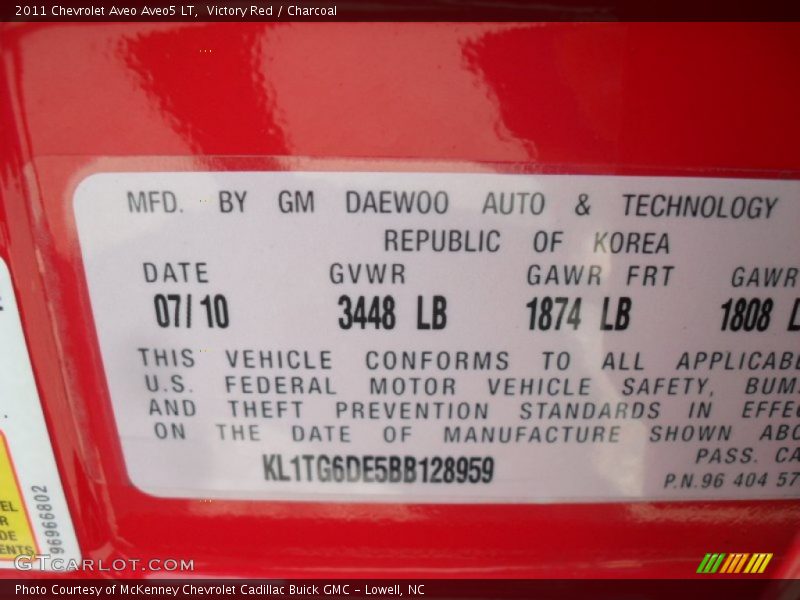 Victory Red / Charcoal 2011 Chevrolet Aveo Aveo5 LT