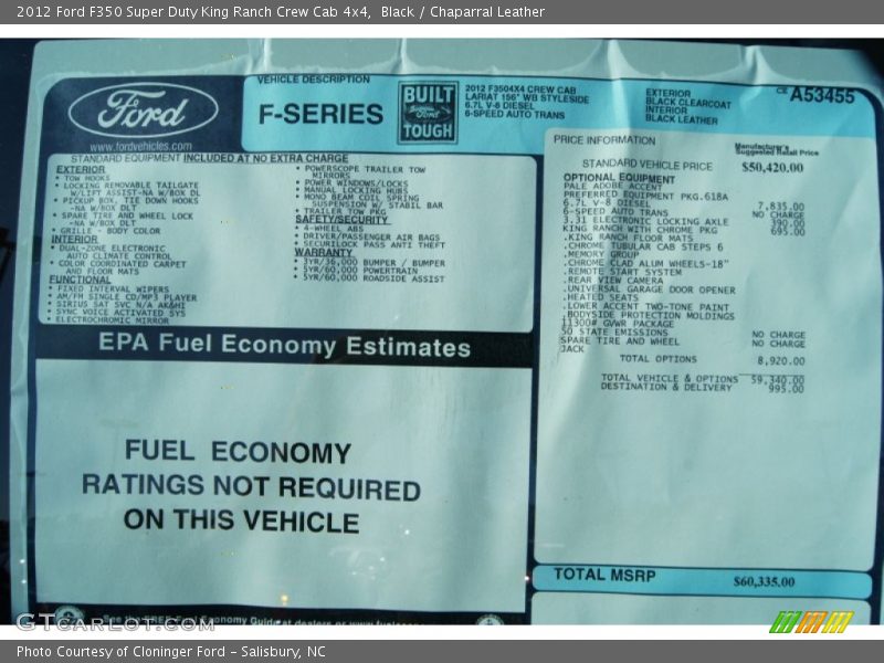  2012 F350 Super Duty King Ranch Crew Cab 4x4 Window Sticker